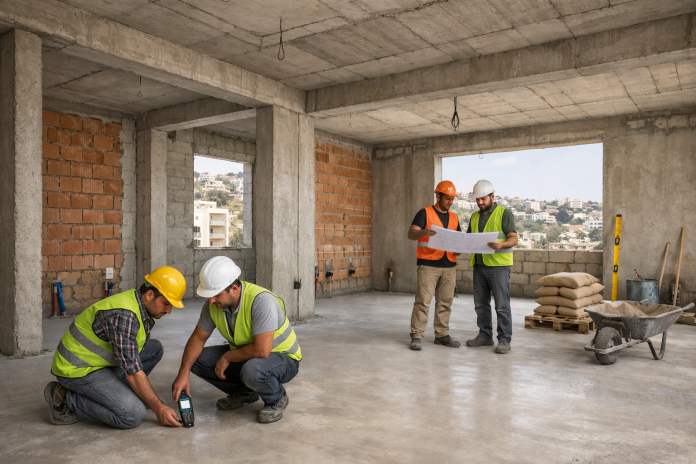 موقع بناء جاهز للانتقال إلى التشطيبات النهائية بعد اكتمال الأعمال الأساسية