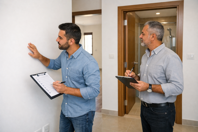 فحص جودة التشطيب النهائي داخل بيت جديد قبل التسليم