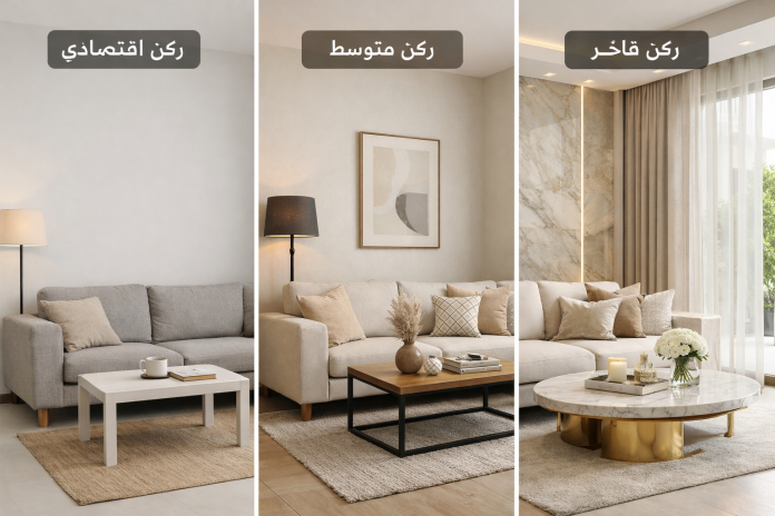 مقارنة بين مستويات التشطيب الاقتصادي والمتوسط والفاخر داخل منزل حديث في الإمارات