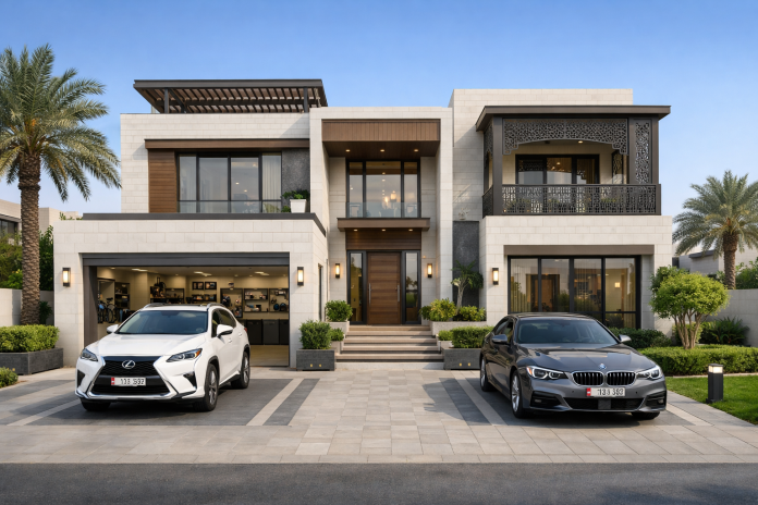 تصميم مرآب ومواقف سيارات لفيلا سكنية حديثة في الإمارات