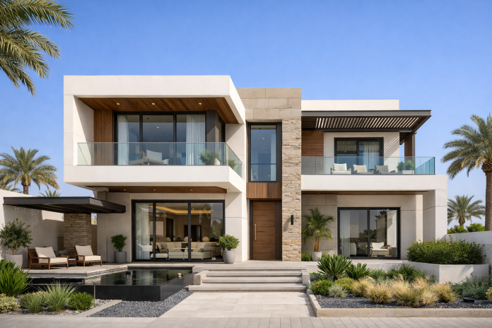 منزل حديث في الإمارات مع مواد بناء وتشطيبات مناسبة للمناخ الحار والرطب