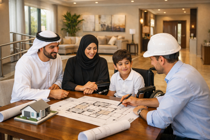 أسرة إماراتية تخطط لمنزل مهيأ لأصحاب الهمم مع مخططات هندسية ومسار داخلي واسع ومريح