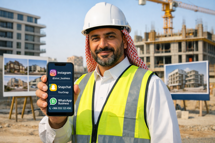 مقاول يعرض مشاريع إنشائية عبر الهاتف المحمول ووسائل التواصل الاجتماعي